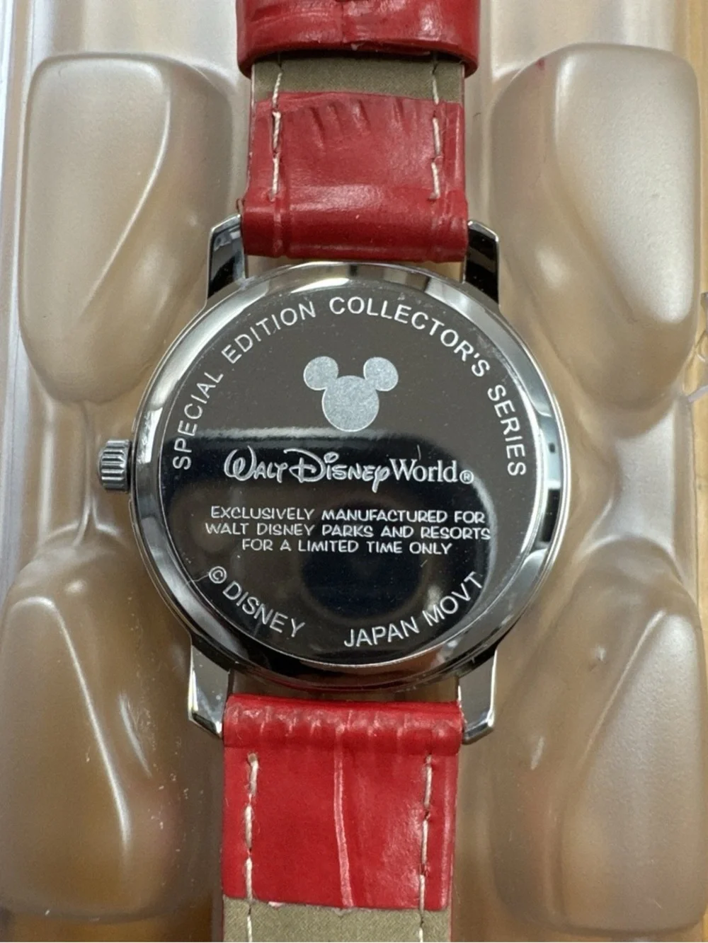 VTG Disney Time Works Tinker bell Silver Watch Red Leather NIB Holiday Edition